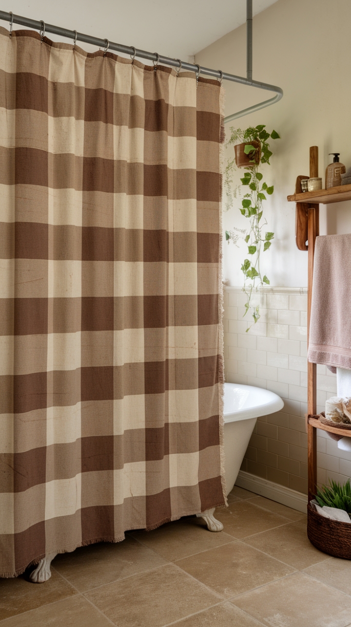 Farmhouse Charm: Buffalo Check Shower Curtain for a Cozy Bathroom