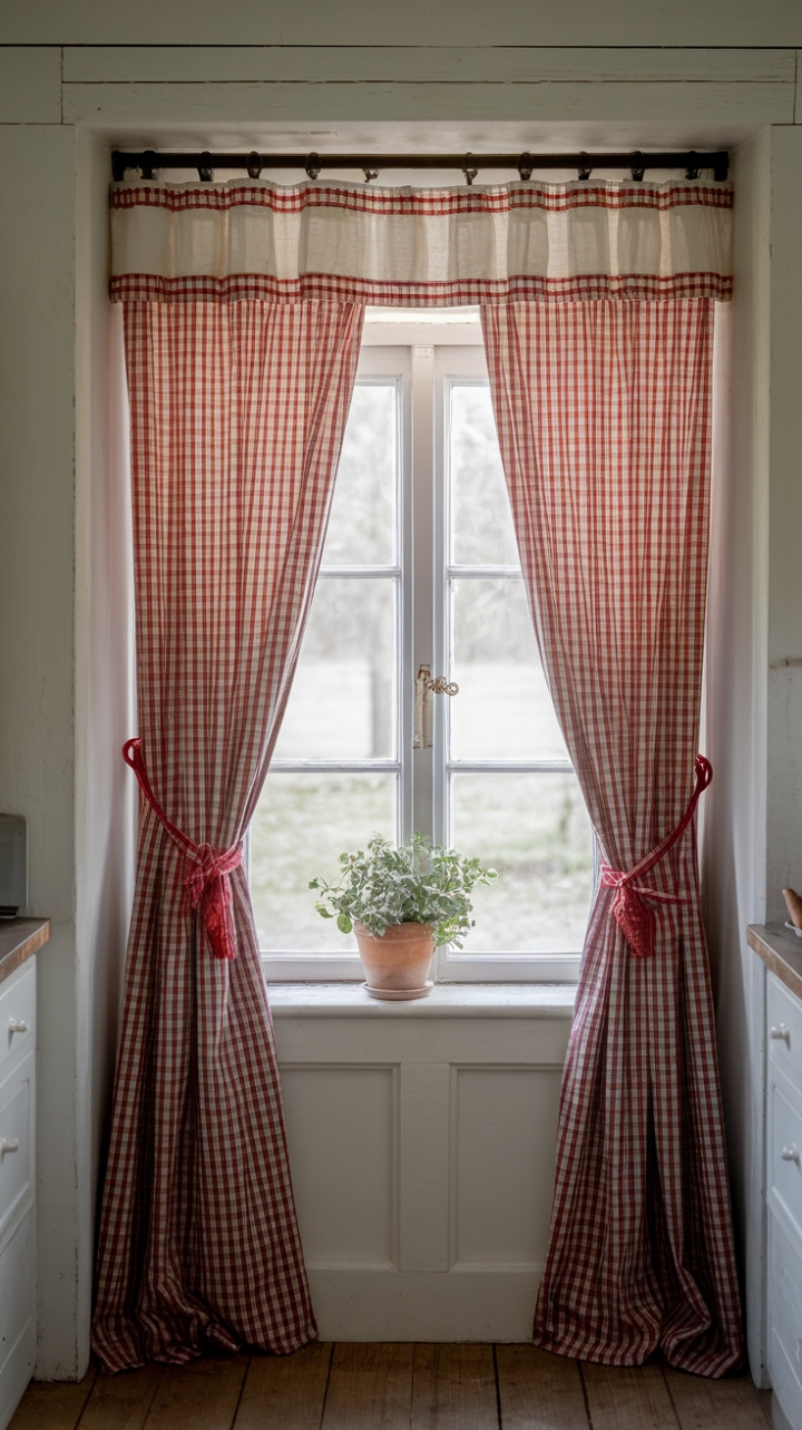 Rustic Charm: Gingham Curtains and Fresh Touches