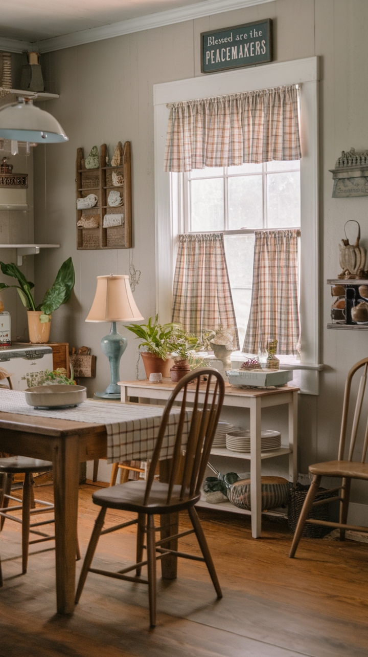 Cozy Country Kitchen with Checkered Details and Greenery