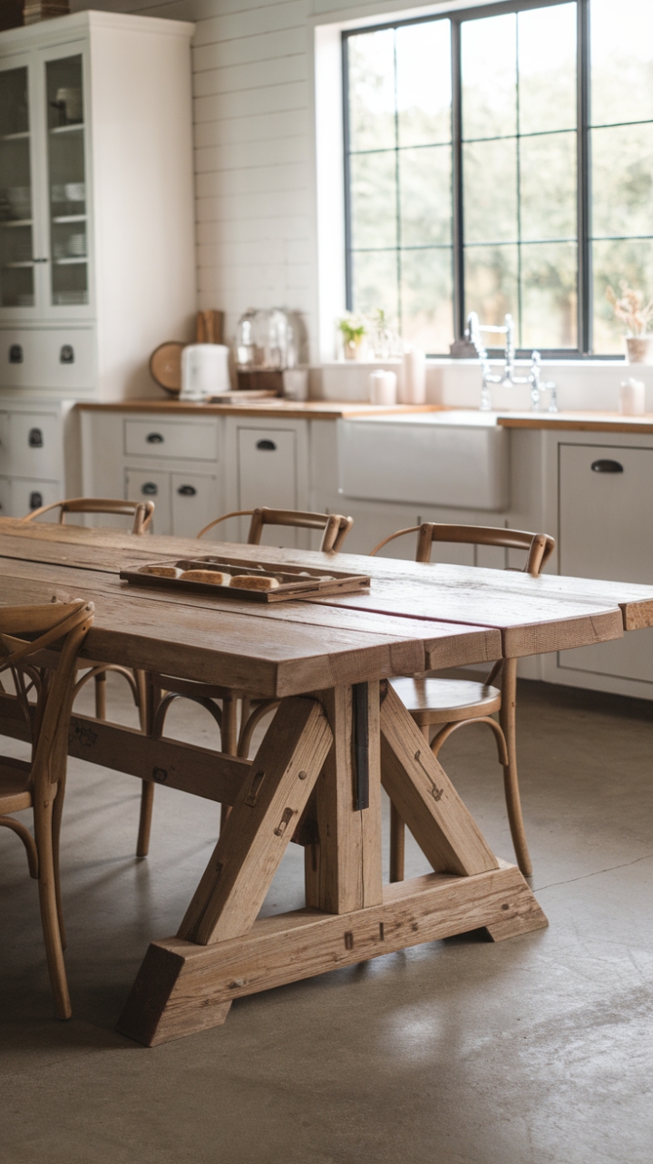 Modern Contrast: Concrete Floors and White Cabinets Complement Warm Wood Tones
