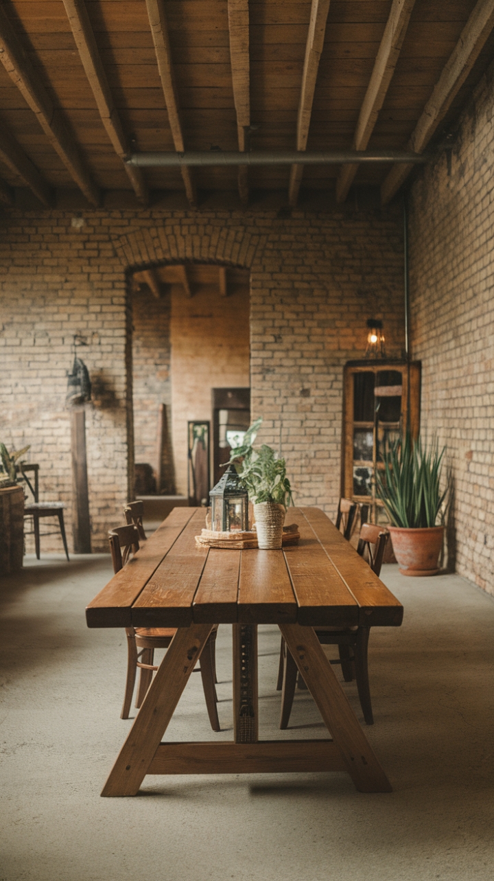 Warm Wood and Brick Create Inviting Dining Space