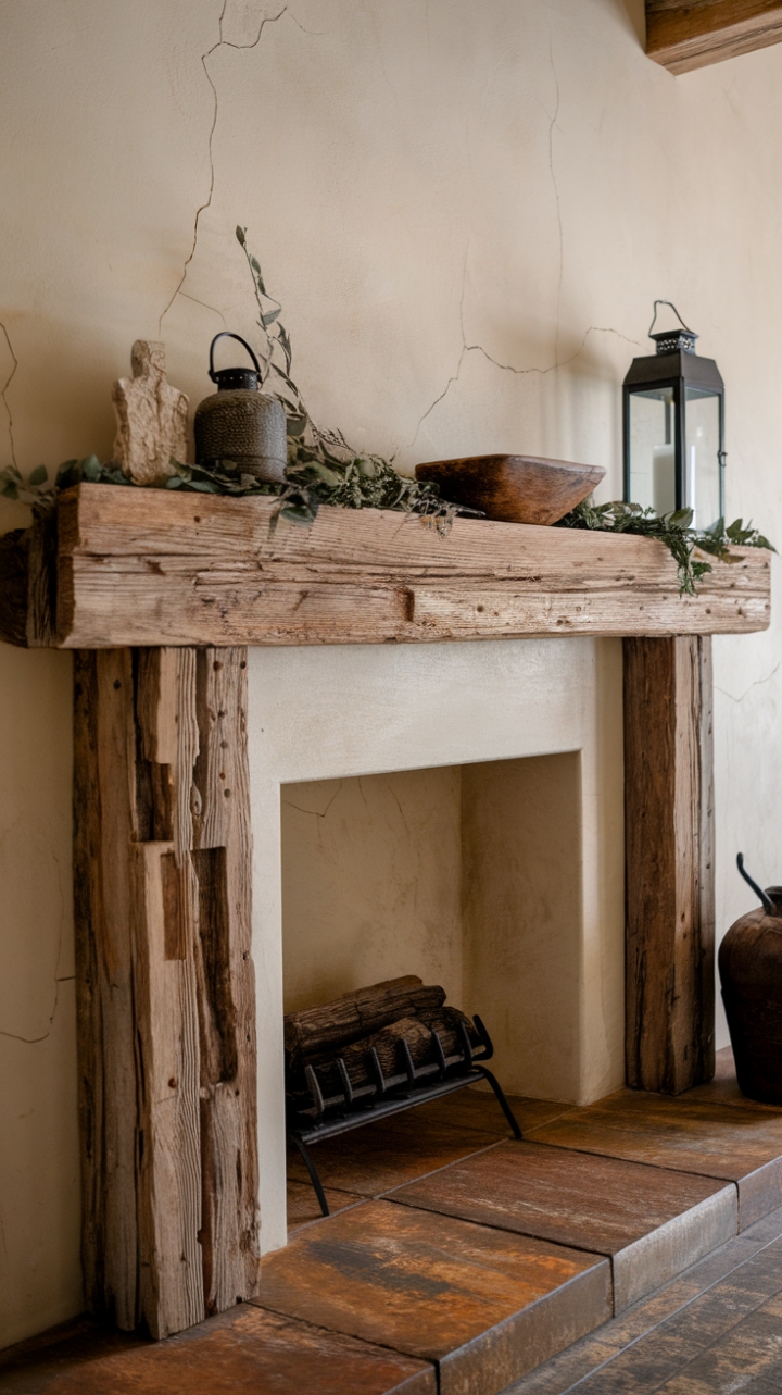 Rustic Charm: A Barnwood Mantle with Natural Character