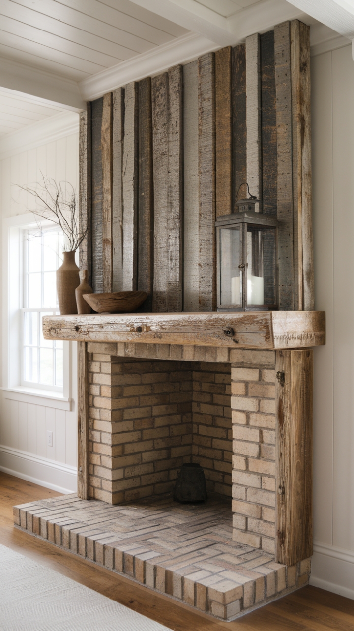 Rustic Charm: A Distressed Wood Mantle as the Focal Point