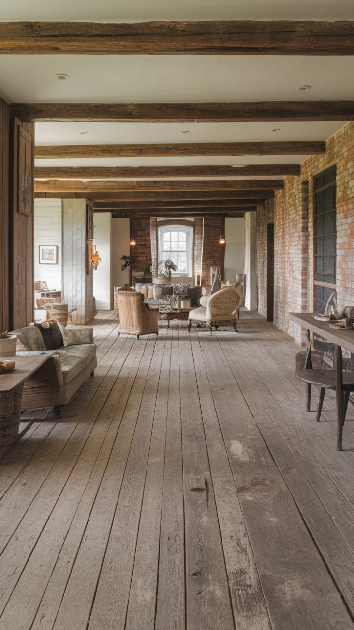 Cozy Country Vibe: Distressed Wood and Brick Accents