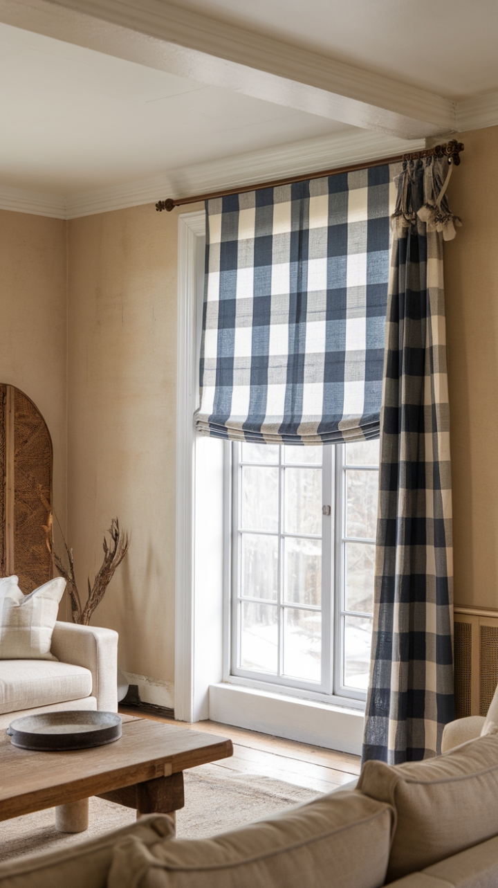 Rustic Elegance: A Cozy Living Room with Buffalo Check Accents