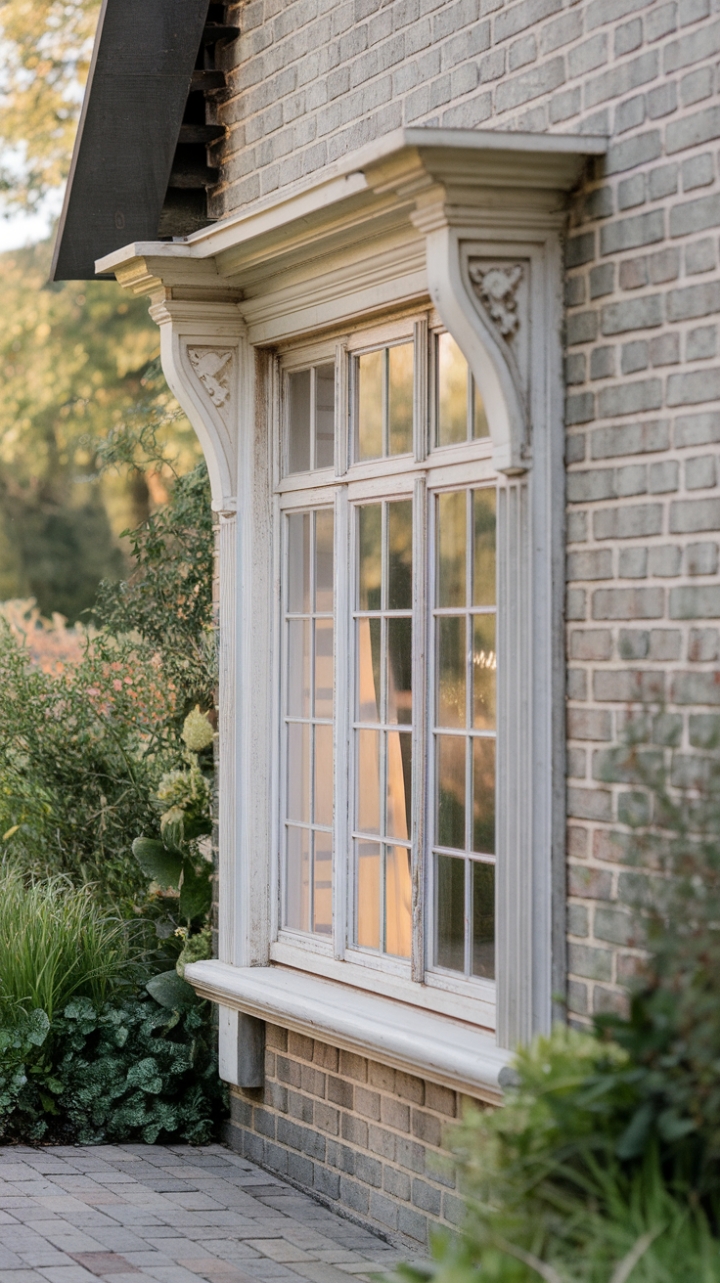 Rustic Elegance: A Farmhouse Window Framed by White Trim Showcasing a Serene Country Scene