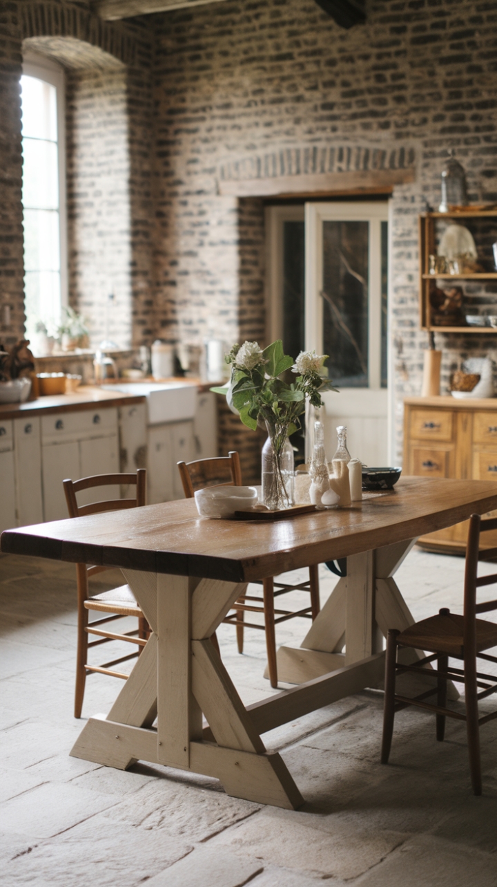 Country Elegance: Exposed Brick and Stone in a Warm Kitchen Setting