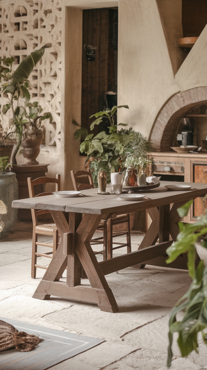 Rustic Trestle Table Sets the Tone for a Vintage-Inspired Kitchen