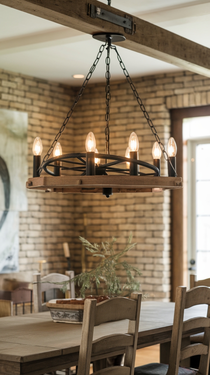 Rustic Elegance: Wagon Wheel Chandelier as Farmhouse Focal Point