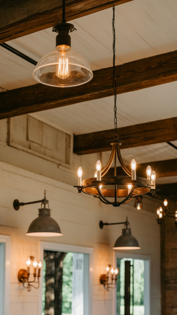 Rustic Elegance: Vintage Fixtures Brighten Farmhouse Charm