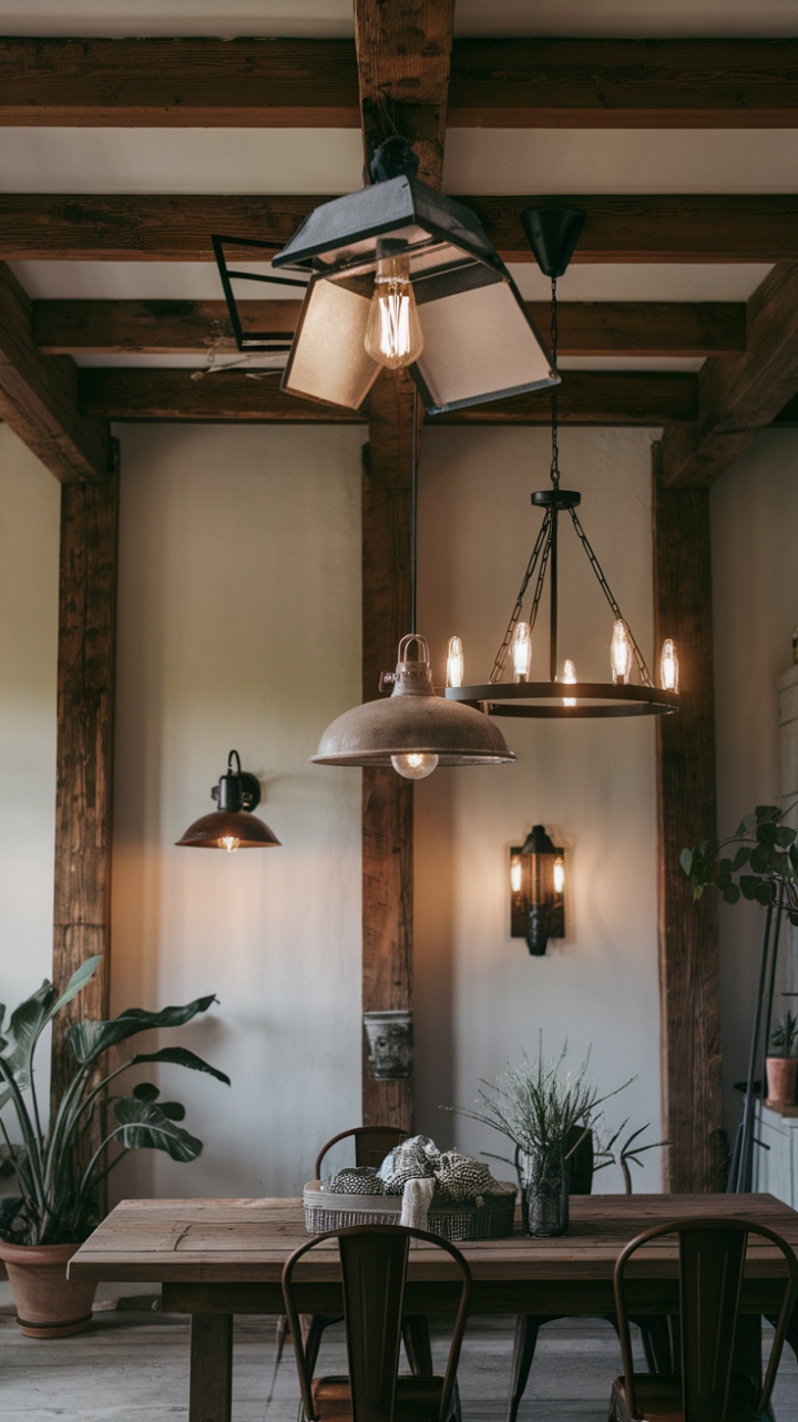 Rustic Elegance: Modern Farmhouse Lighting Highlights Warm Wooden Details