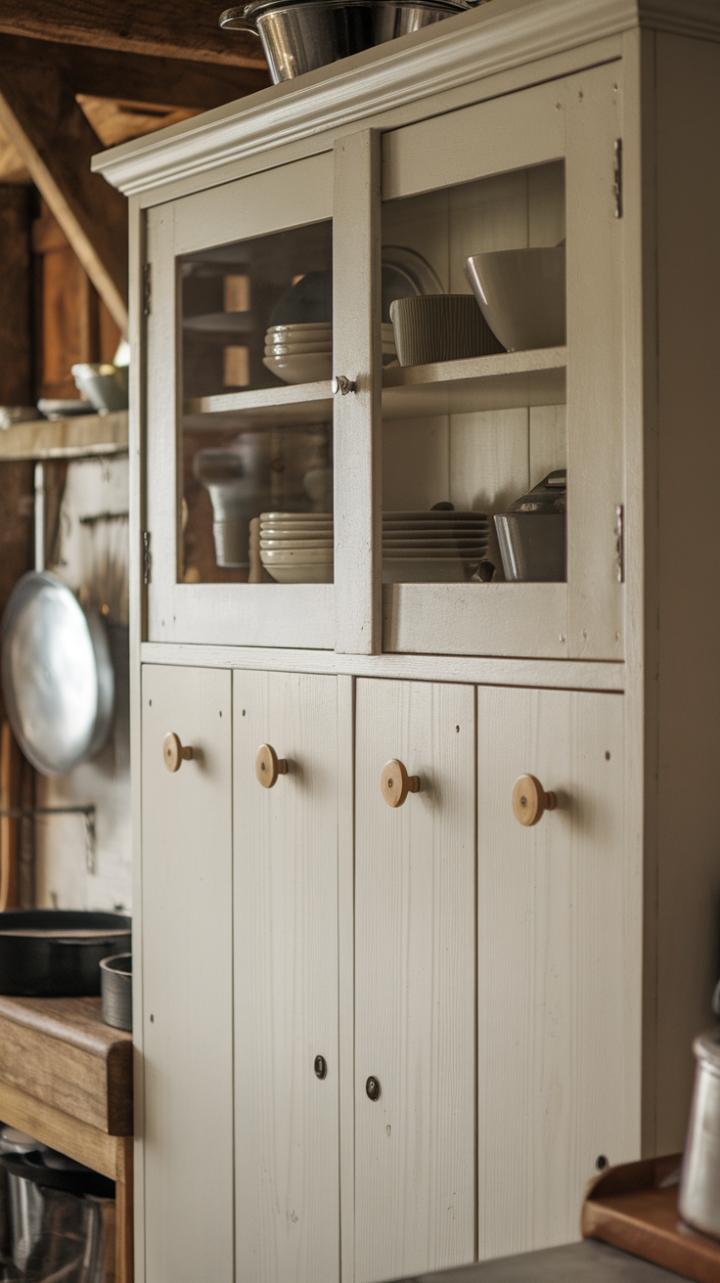 Country Style: White Shaker Cabinet with Wooden Knobs