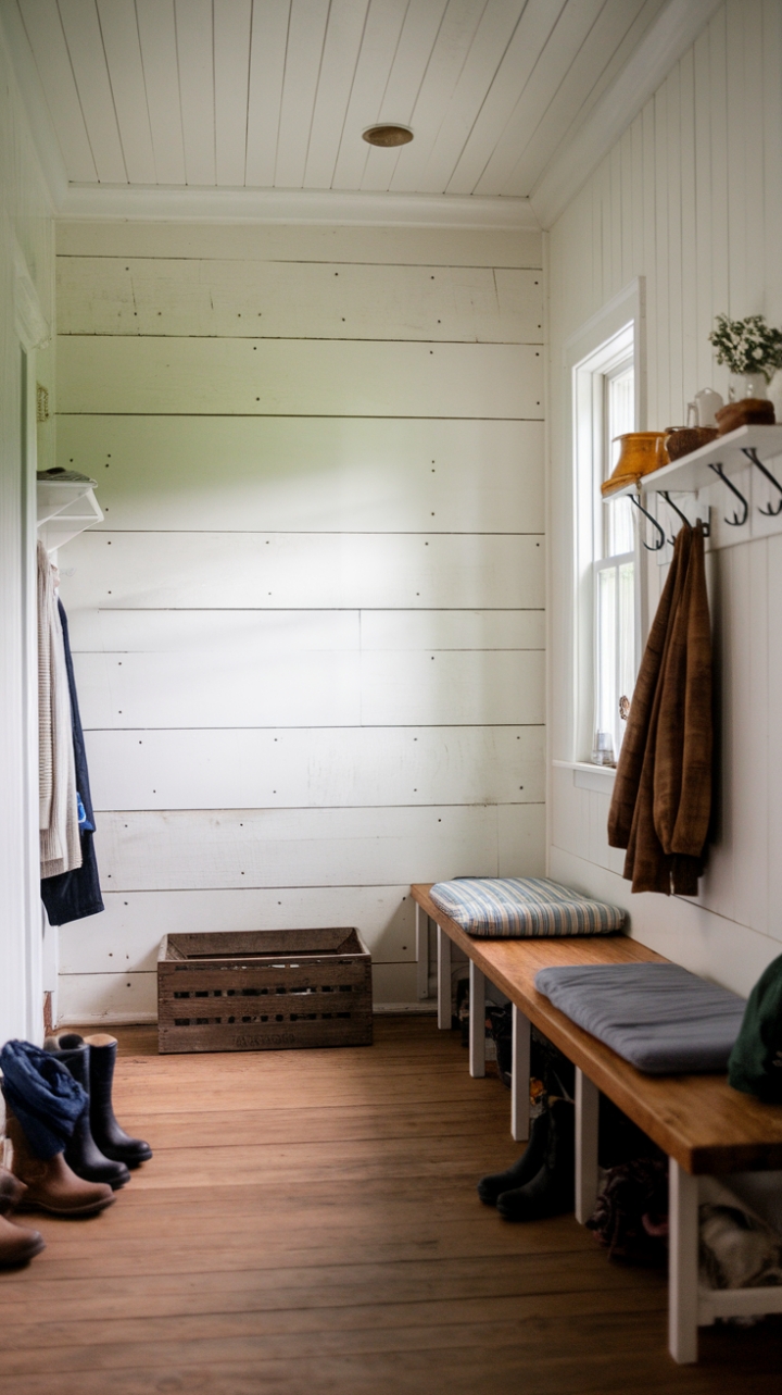 Warm Welcome: Rustic Wood Tones and Practical Design in the Mudroom