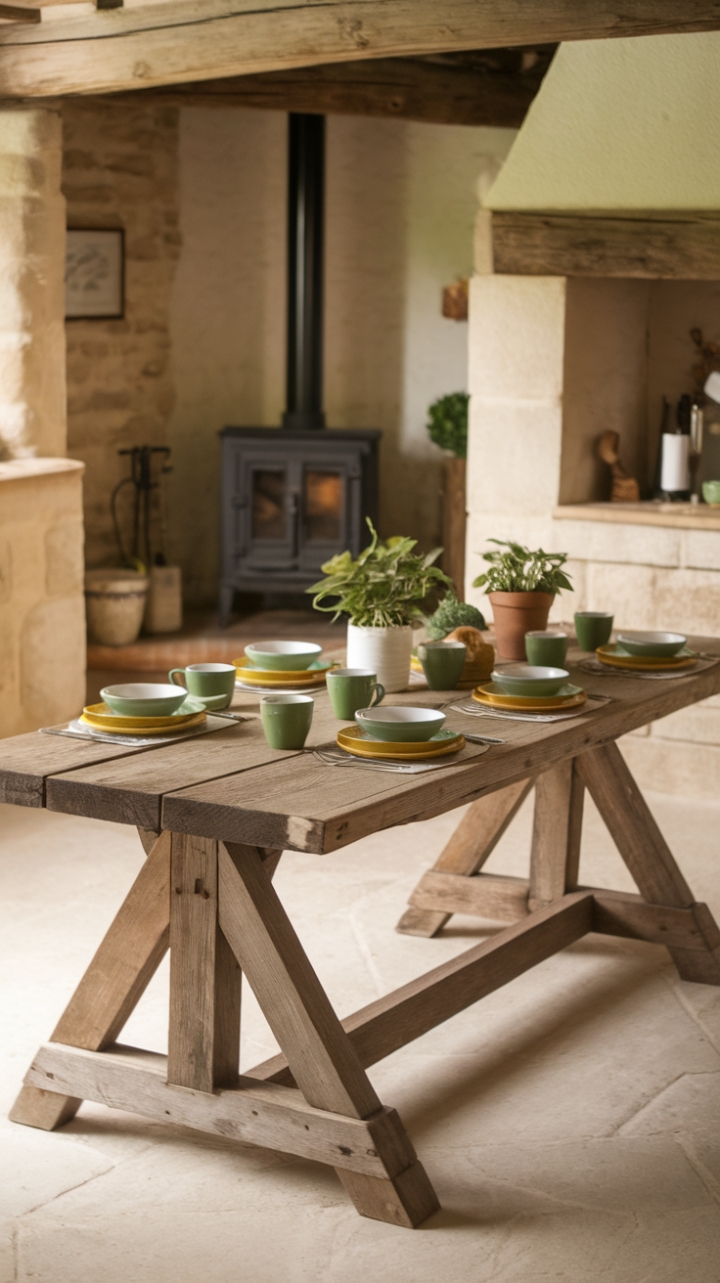 Heart of the Home: Reclaimed Wood Table and Stone Walls in a Warm Country Setting