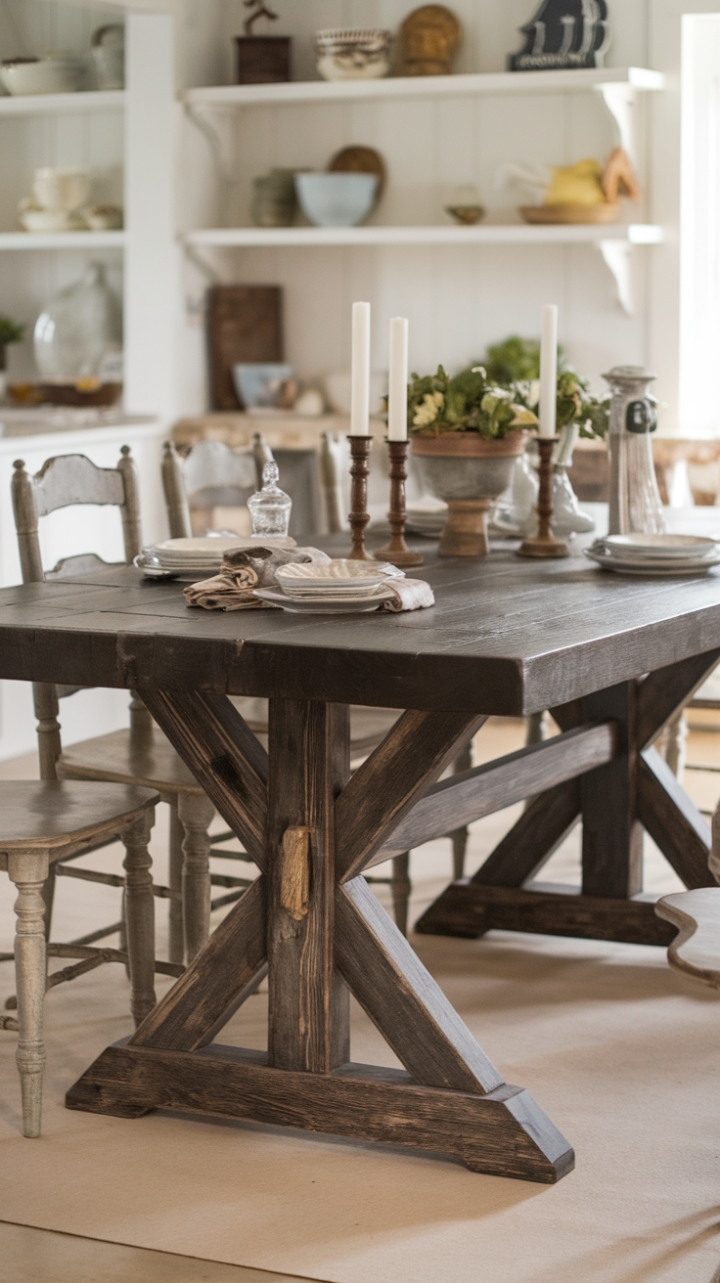 Country Charm: Rustic Dining Table with Weathered Finish