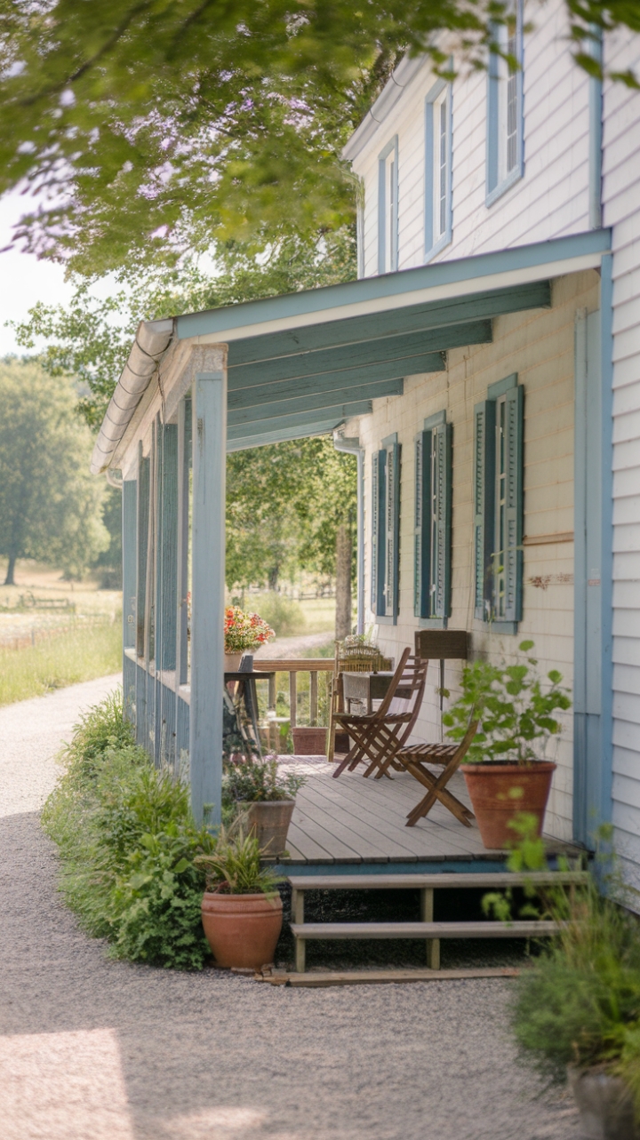 Idyllic Countryside Porch with White Farmhouse Charm