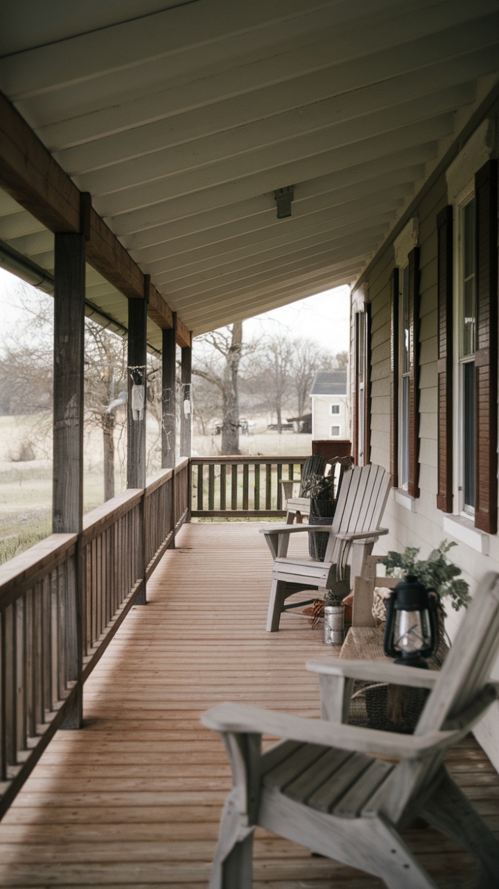 Serene Rural Retreat: Cozy Porch with Lantern Glow