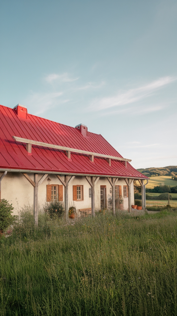 Rustic Farmhouse Amidst Green Fields and Wildflowers