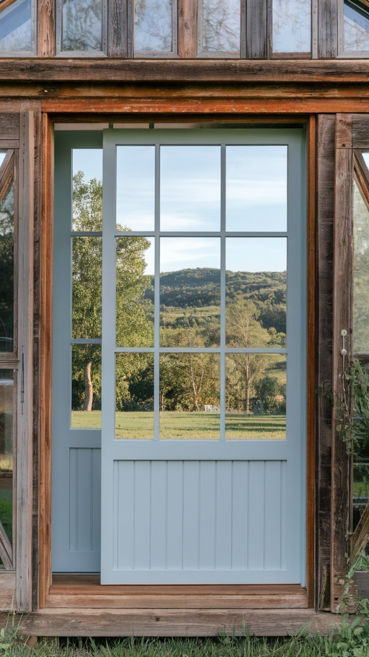 Contemporary Blue Accents Enhance Classic Wood Frame in Entryway Design