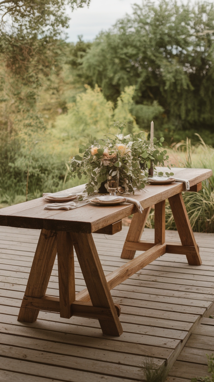 Rustic Trestle Table Perfect for Seasonal Gatherings