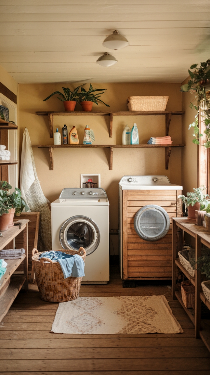 Charming Farmhouse Laundry Room: Rustic Warmth and Vintage Charm