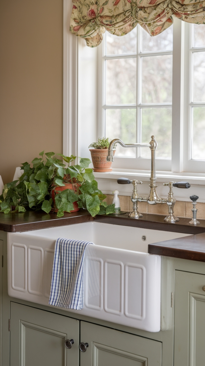 Cozy Kitchen Retreat Featuring a Stylish Fireclay Basin