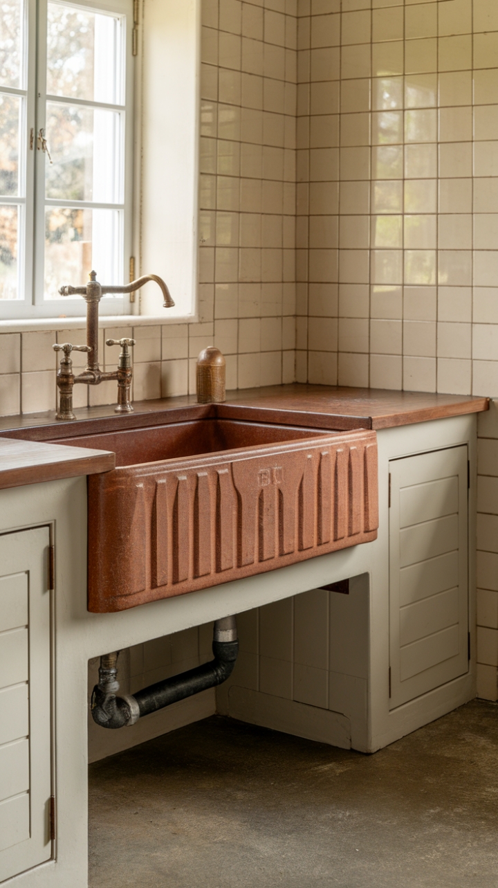 Serene and Stylish: A Cozy Kitchen Featuring a Fireclay Apron Sink and Neutral Tones
