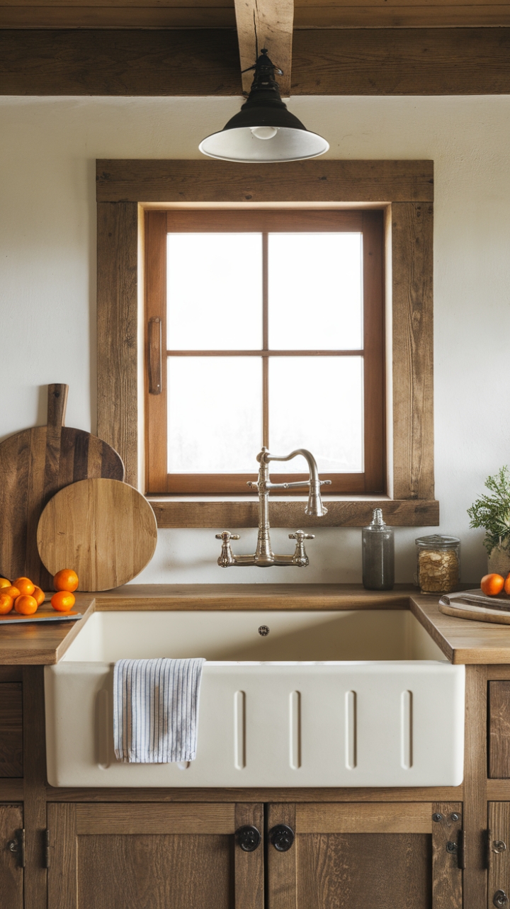 Rustic Charm: A Country Kitchen with a Timeless Fireclay Sink