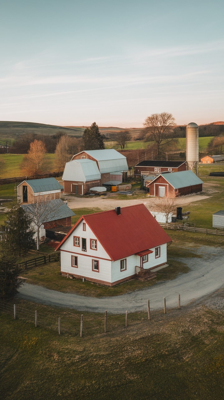 Charming Farmstead with Vibrant Red Roof