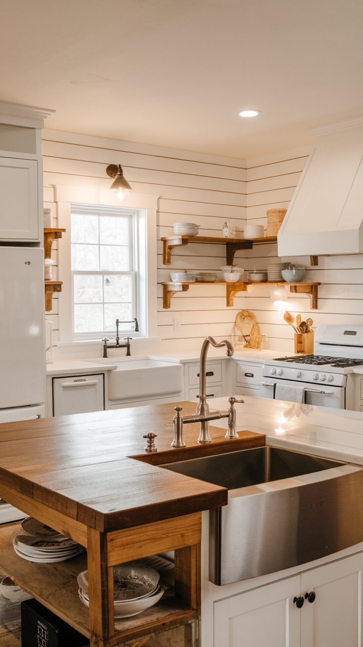 Elegant Farmhouse Style with Wooden Accents and Shiplap Walls