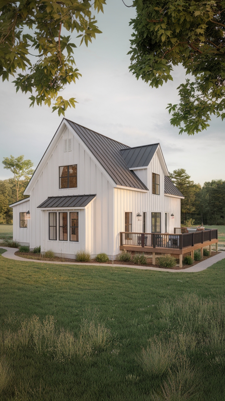 Elegant Farmhouse Retreat with Crisp White and Black Accents