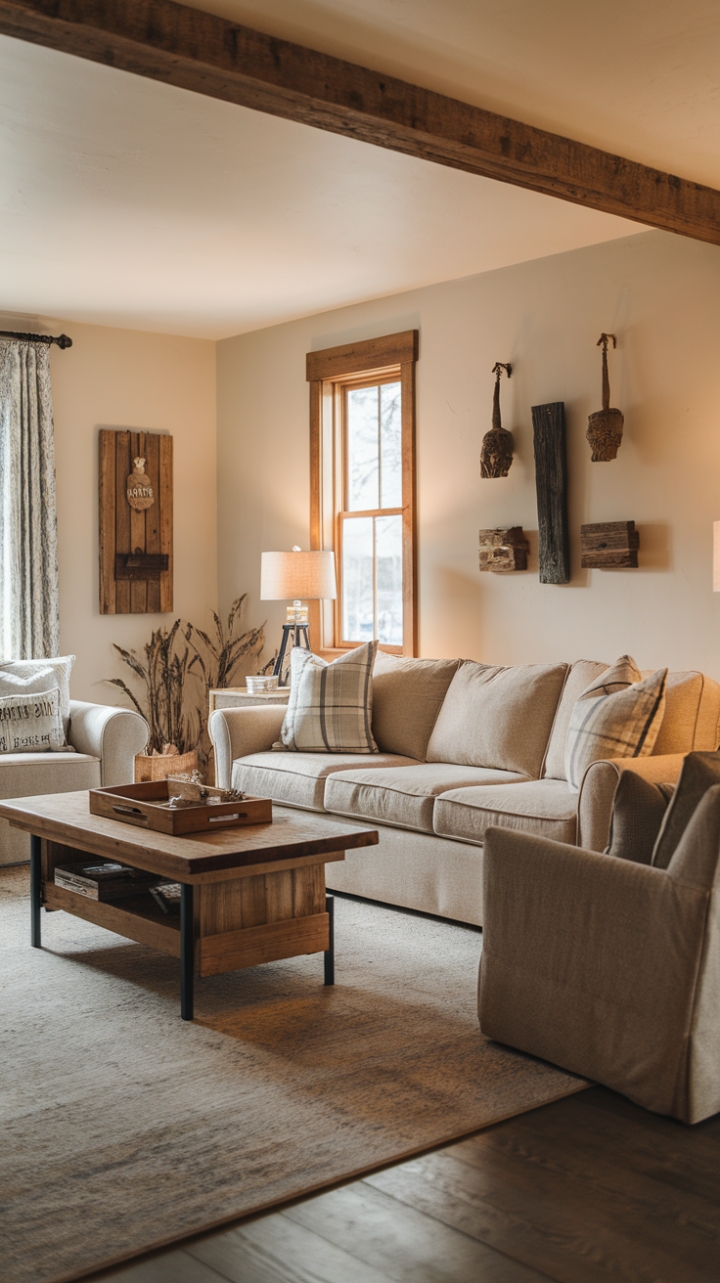 Rustic Charm Meets Cozy Comfort in this Modern Farmhouse Living Room