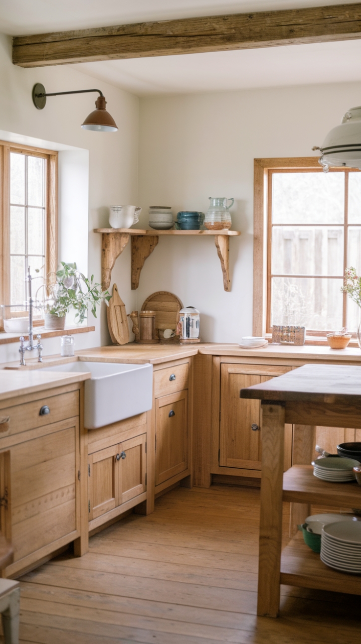 Charming Farmhouse Kitchen with Shaker Cabinets and Vintage Sink