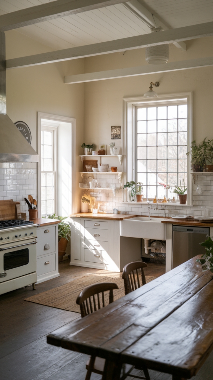 Bright and Airy Farmhouse Kitchen with Vintage Charm