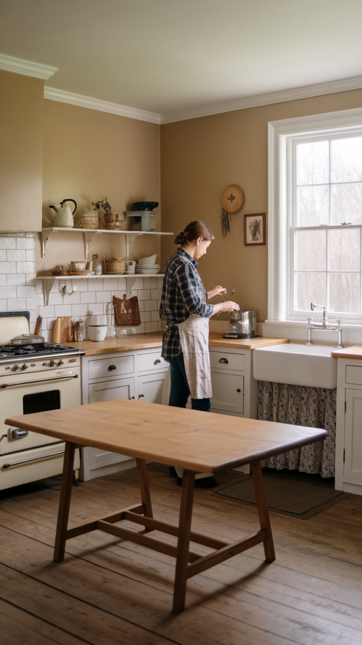 Timeless Shaker Kitchen with Vintage Charm and Warm Wood Touches