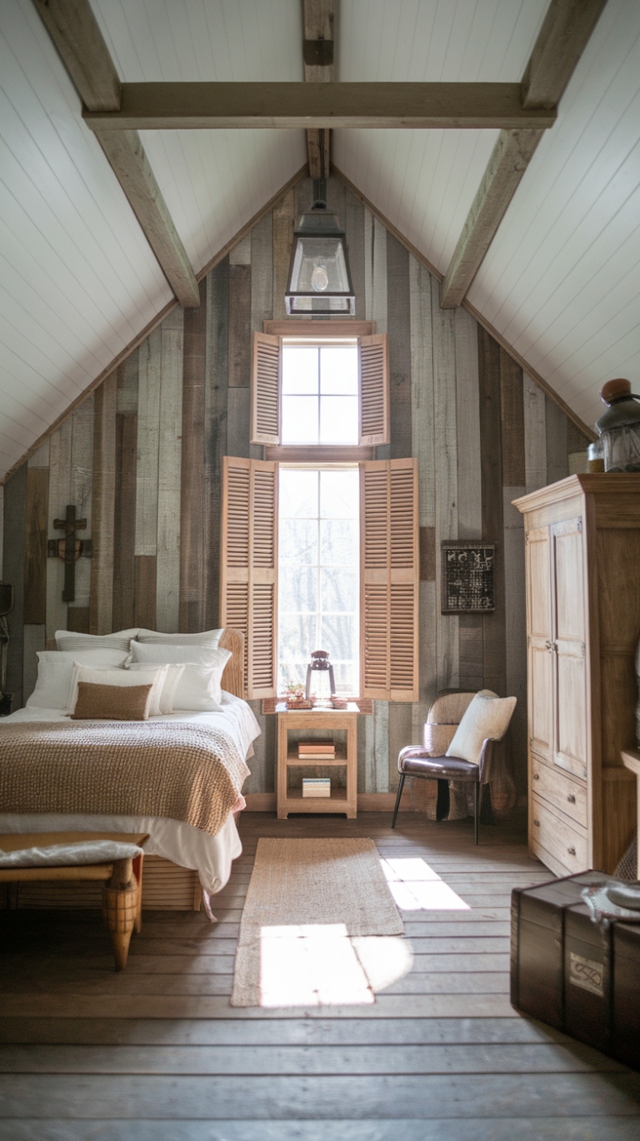 Cozy Vintage Retreat with Woven Accents and Worn Wooden Floors