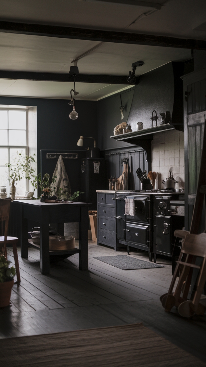 Rustic Sophistication: Embracing the Dark Palette in a Cozy Farmhouse Kitchen