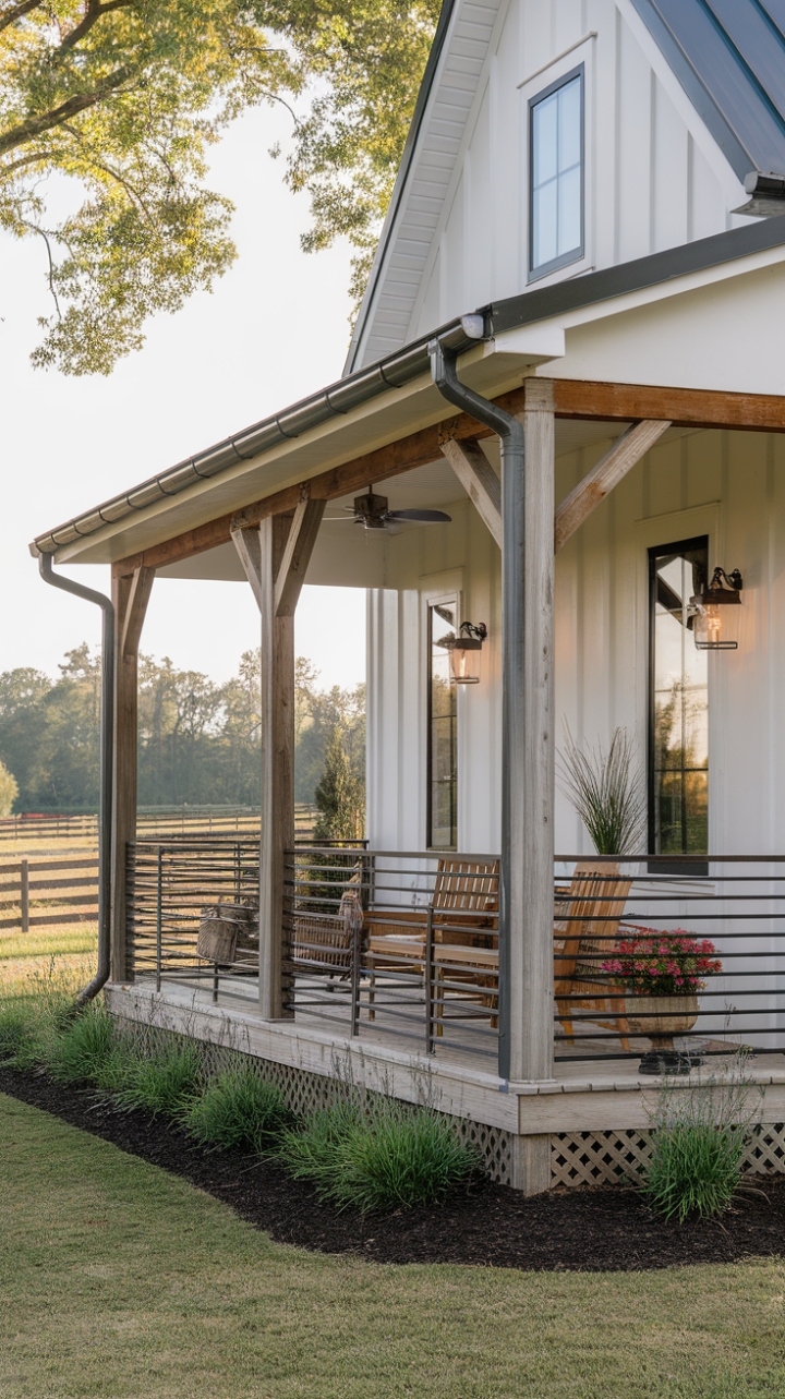 Cozy Rustic Porch Enhances Modern Farmhouse Style