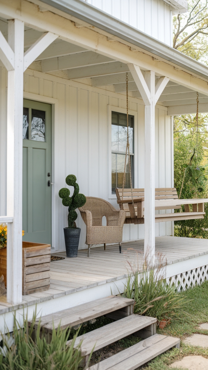Inviting Green-Front Porch with Cozy Touches