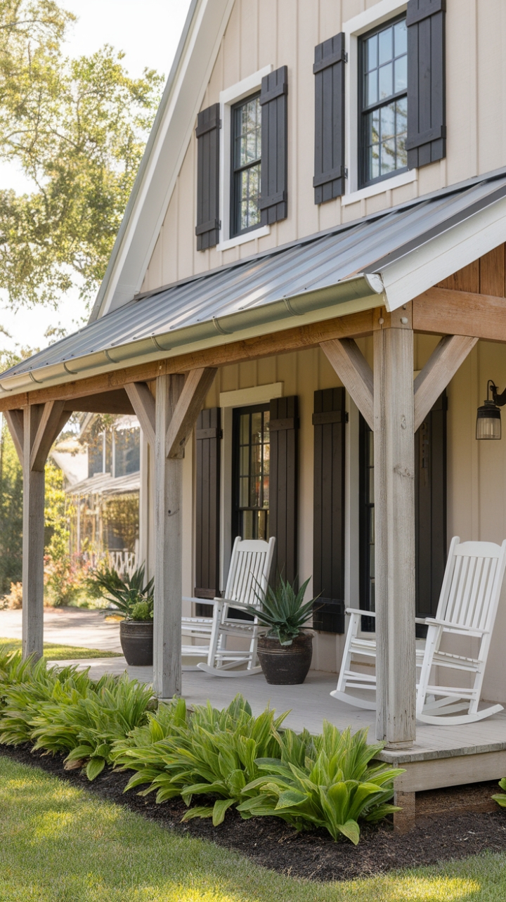 Serene Farmhouse Retreat with Inviting Front Porch and Vibrant Landscaping