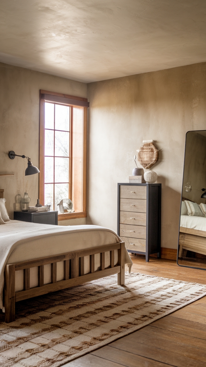 Rustic Charm Meets Modern Elegance in a Serene Bedroom
