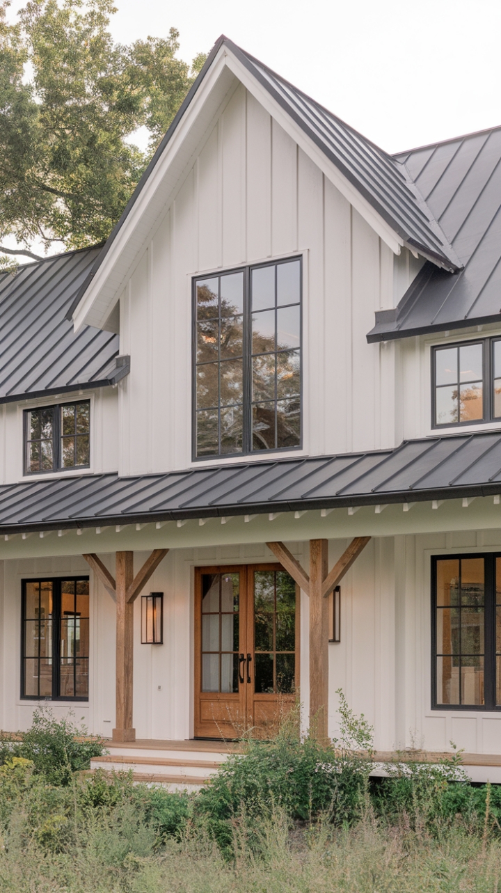 Elegant Farmhouse Style with Crisp White Exterior and Black Accents