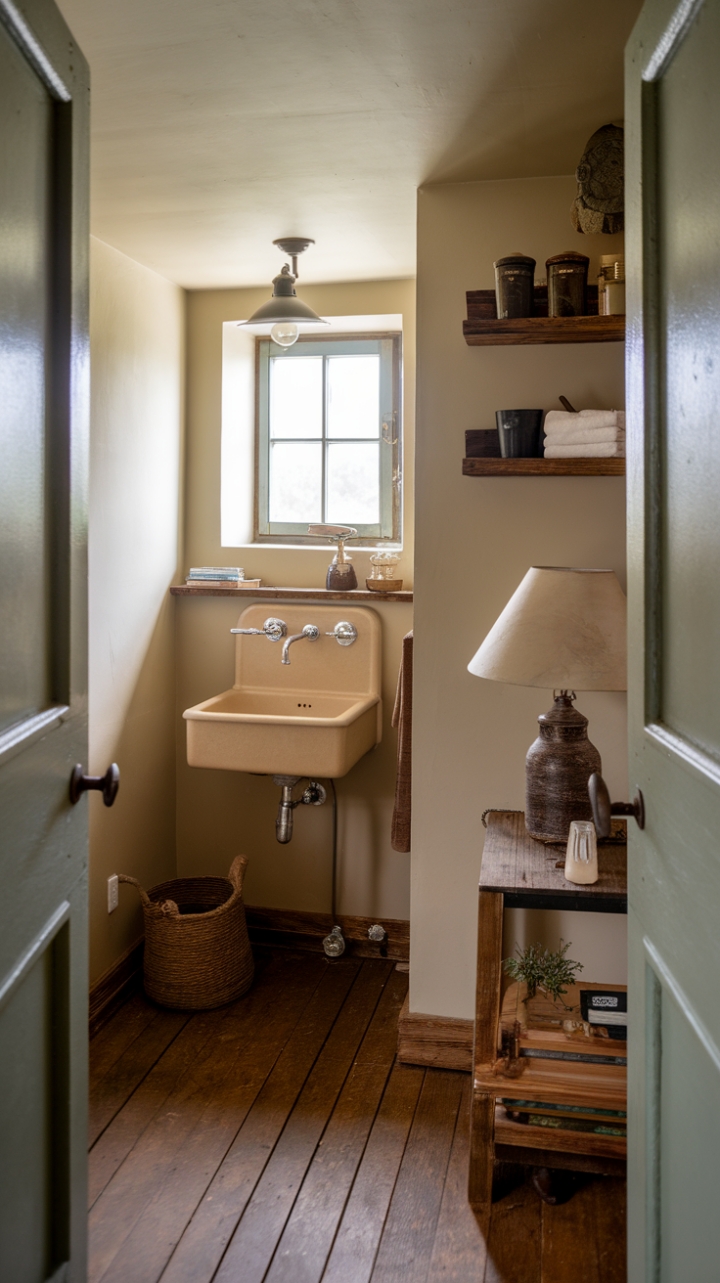 Timeless Elegance: Rustic Details and Warmth in a Country-Inspired Powder Room