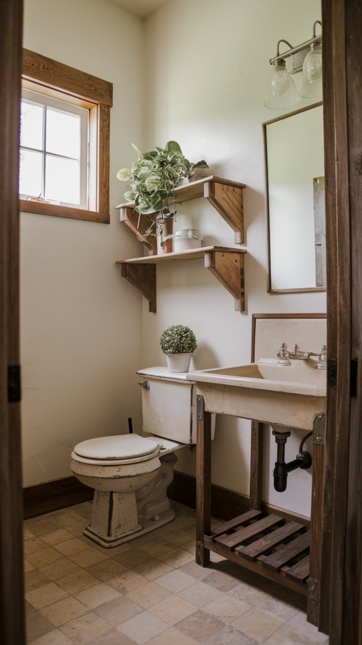 Serene Farmhouse Half Bath with Natural Textures