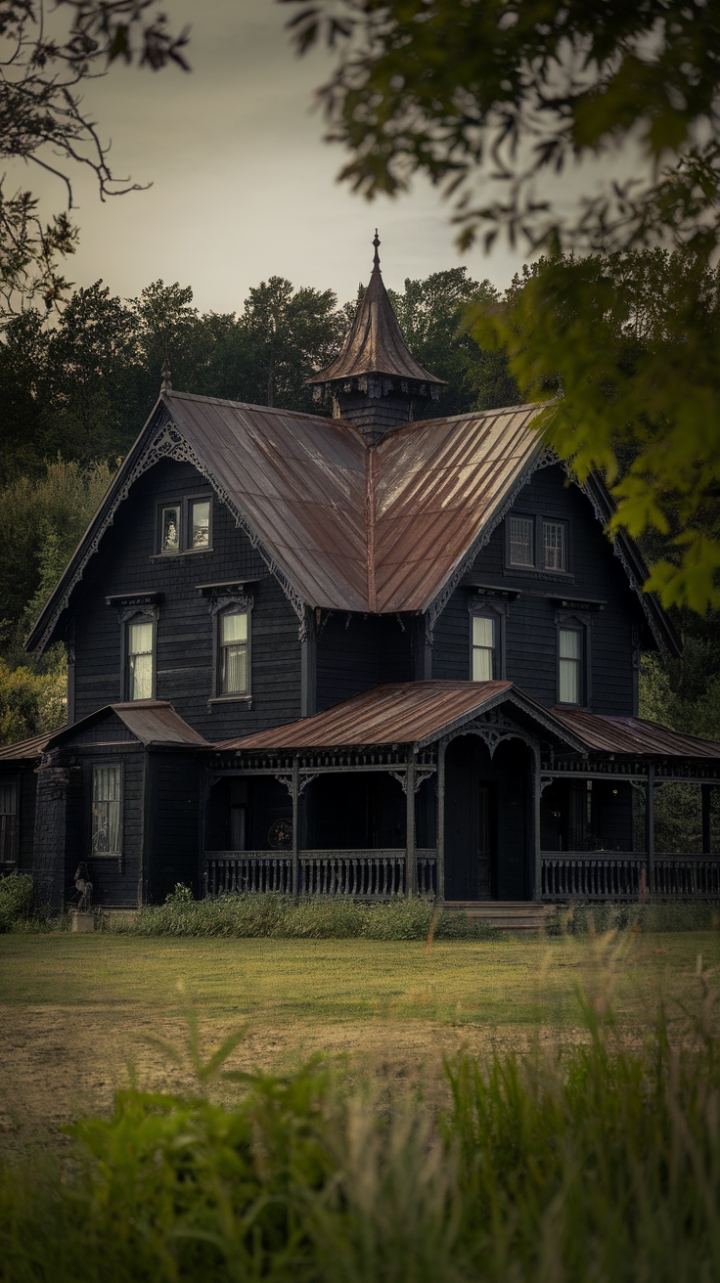 Dark Elegance Meets Rustic Charm in a Gothic Farmhouse Retreat