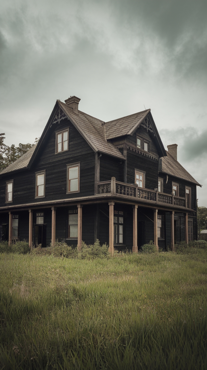 Gothic Charm Meets Rustic Elegance in a Dark Wood Farmhouse