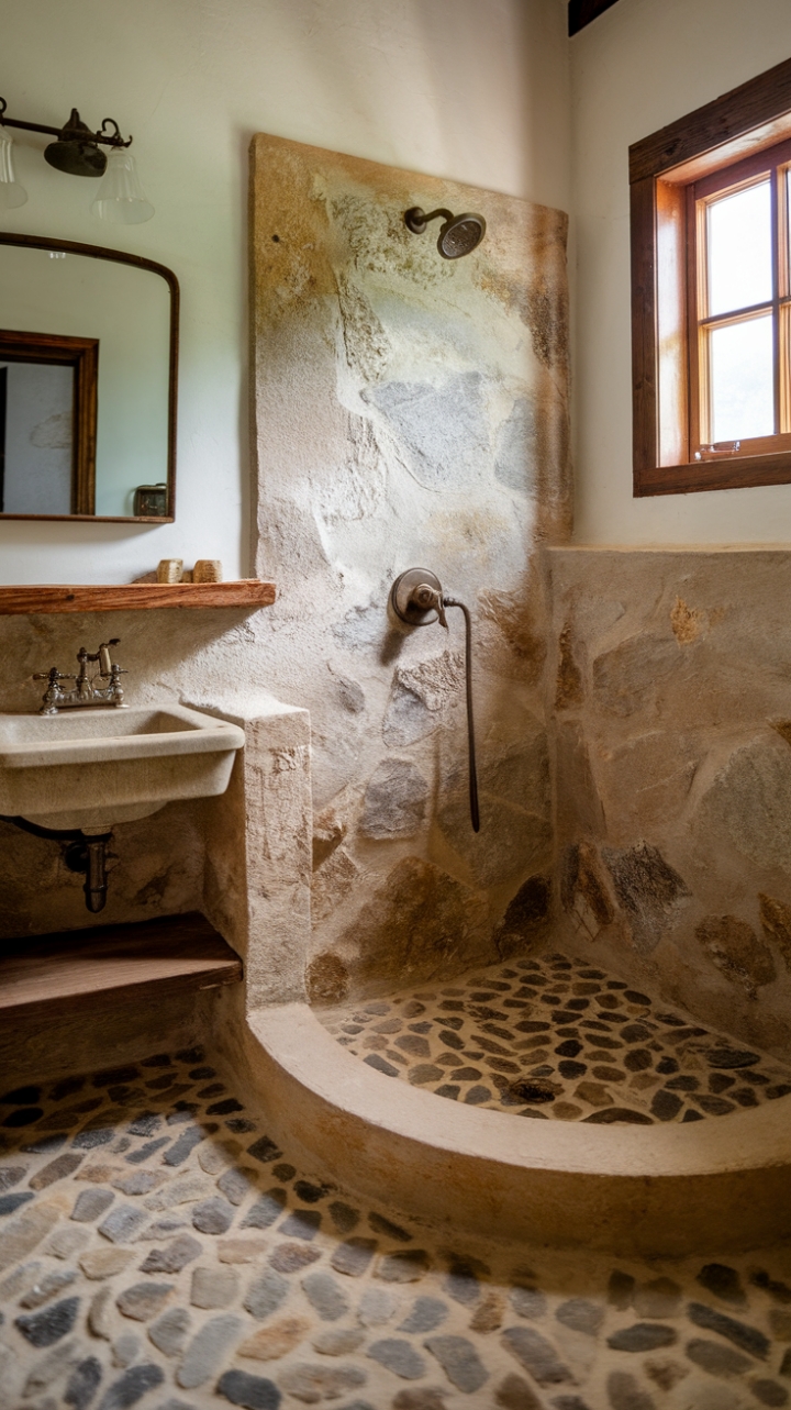 Serene Escape: A Rustic Shower with Natural Elements