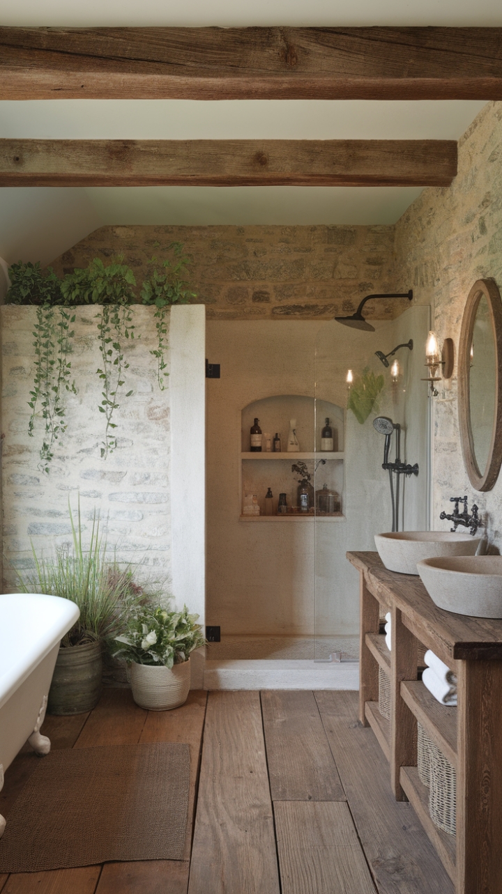 Rustic Elegance: A Countryside-Inspired Walk-In Shower