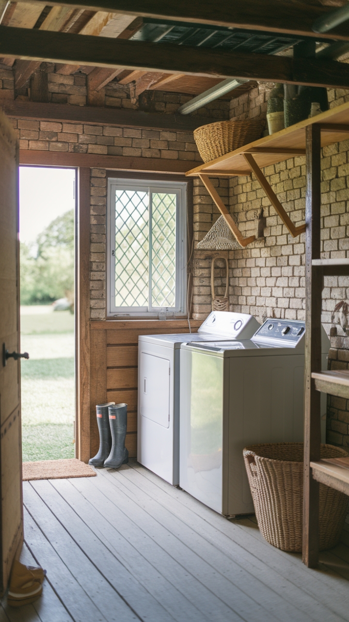 Rustic Elegance: A Cozy Farmhouse Laundry Space with Practical Style