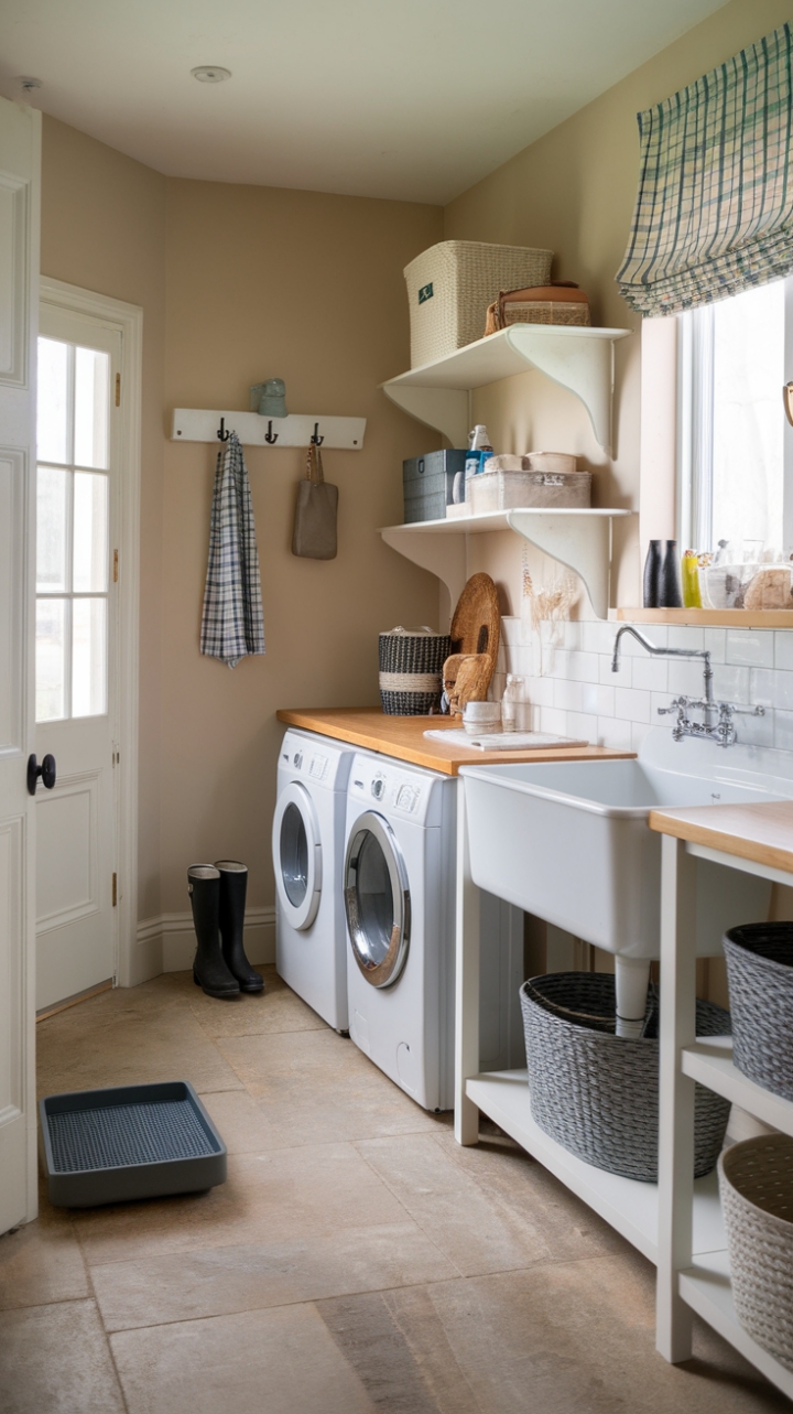 Charming Farmhouse Laundry Room with Rustic Charm